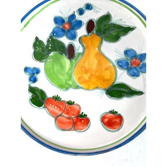 Vintage Hand Painted Ceramic Portugese Plate Platter Fruit Flowers Party Tray - Picture 7 of 7